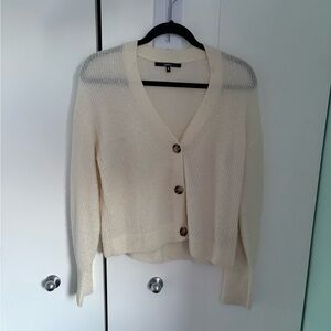 Quince Cream V-Neck Button Cardigan Sweater
